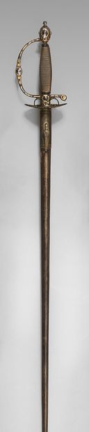 null Court or city sword, chased iron guard on a gold damascene background, decorated...