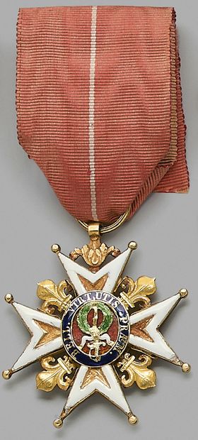 null Croix de chevalier de l'ordre de Saint-Louis en or, émaillée ; ruban rouge avec...