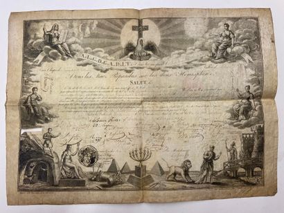 null Masonic diploma partly printed on parchment, at Caillot bookseller street Saint-André...