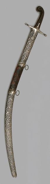 Shamshir sword, engraved silver hilt, decorated...