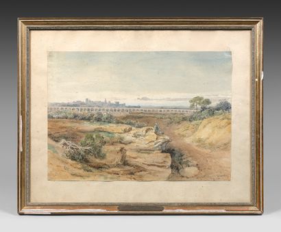 Jules LAURENS (Carpentras 1825 - Saint-Didier 1901) Paysage à l'aqueduc
Aquarelle....