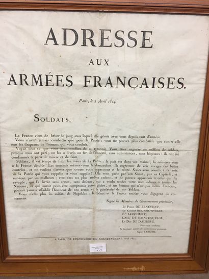 null Proclamation: «Adresse aux armées françaises Paris, le 2 avril 1814. Soldats,...