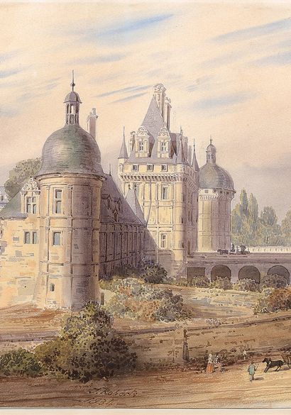 James ROBERTS (? vers 1800 - vers 1867) Vue du château de Valencay
Aquarelle.
Signée...