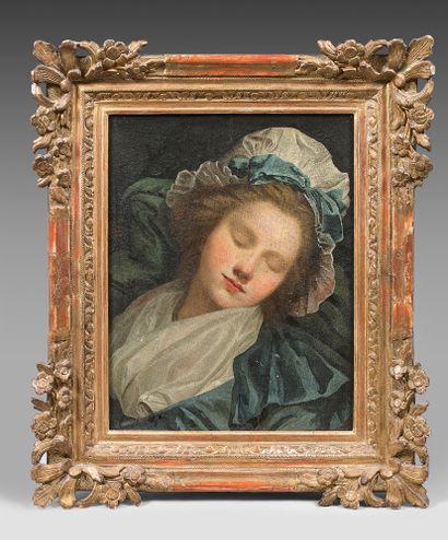 École FRANÇAISE vers 1800, suiveur de Johann Georg WILLE Sleeping woman with a cap
Oil...