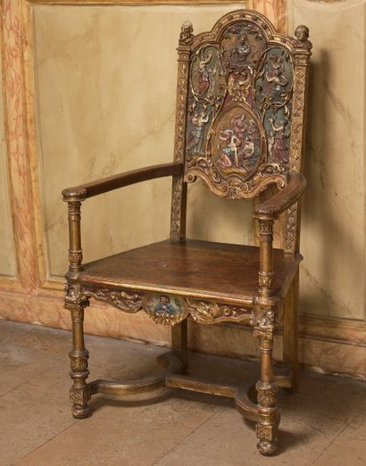 null Armchair of type caquetoire out of gilded and lacquered wood, decoration of...