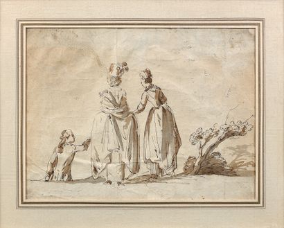 Ecole Italienne du XVIIIe siècle Trois personnages
Encre sépia et lavis gris.
20...