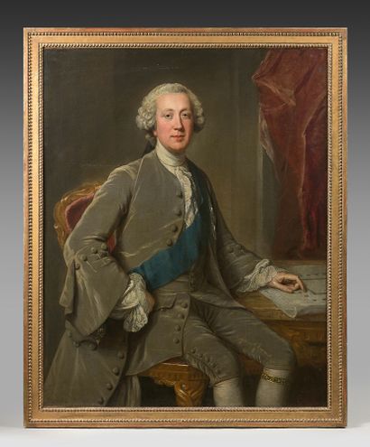 Attribué à Thomas HUDSON (1701-1779) Portrait de Eliot Pringle consultant un plan
Toile.
Inscription...