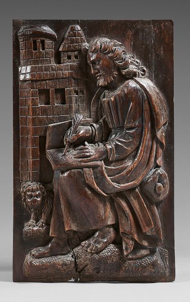 Bas-relief en bois sculpté représentant saint...