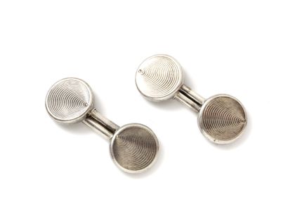 null Pair of cufflinks in silver 800 thousandths, decorated with round pastilles...