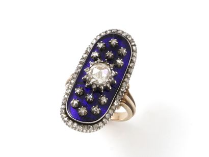 null Beautiful marquise ring in gold 750 and silver 800 thousandths, the blue crystal...