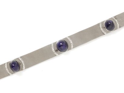 null Ribbon bracelet in platinum 850 thousandth decorated with 3 cabochons of sugar...