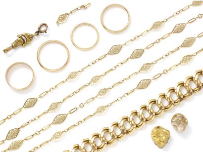 null Lot in gold 750 thousandth, composed of a chain of filigree watch, a bracelet...