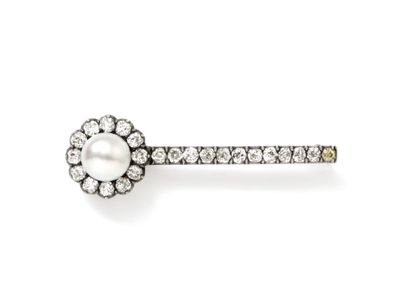 null Brooch barrette in gold 585 and silver 800 thousandths, decorated with a fine...