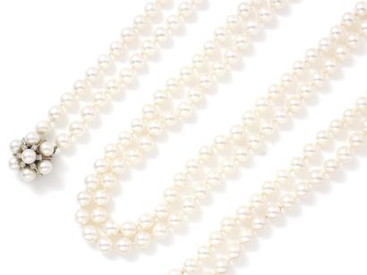 null Long sautoir composé de 2 rangs de perles de culture d'environ 6.9 à 7.4 mm....