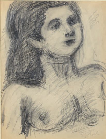 Béla Adalbert CZÓBEL (1883-1976) * Portrait of a woman with her bust uncovered
Black...