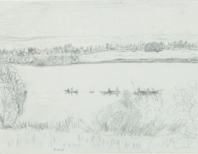 Pierre BONNARD (1867-1947) Les barques sur la Seine à Vernon
Dessin au crayon noir.
24,5...