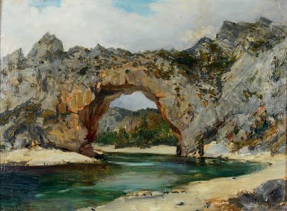 Raphael PONSON (1835-1904) Vallon pont d'Arc en Ardèche, circa 1890
Huile sur carton....