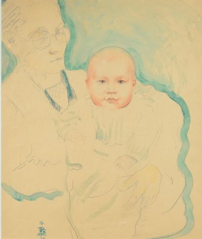 Paul BRET (1902 - 2004) Portrait d'enfant
Aquarelle,crayon , sanguine
Signée en bas...