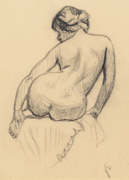 Félix VALLOTTON (1865-1925) Nude seated from behind, 1910
Charcoal drawing, bears...