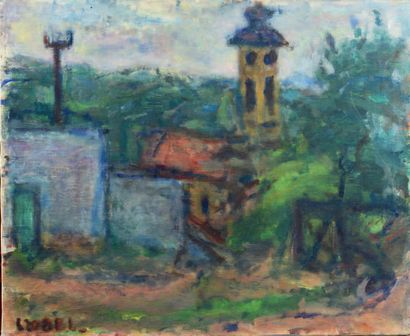 Béla Adalbert CZÓBEL (1883-1976) Le clocher de l'église grecque de Szentendre (?)
Huile...