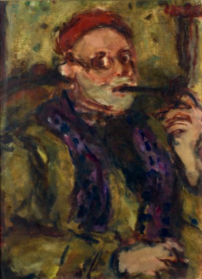 Béla Adalbert CZÓBEL (1883-1976) * Portrait de Monsieur Paquereau à la pipe, 1927
Huile...