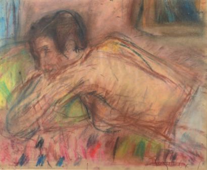 Béla Adalbert CZÓBEL (1883-1976) * Nu allongé sur le ventre
Pastel, signé en bas...