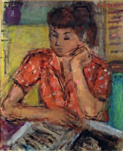 Béla Adalbert CZÓBEL (1883-1976) * Young girl reading, 1964
Oil on canvas, signed...