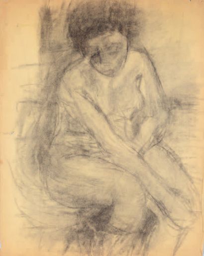 Béla Adalbert CZÓBEL (1883-1976) Femme assise
Dessin au fusain et à l'estompe (déchirures).
65...