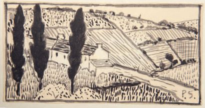 Paul SÉRUSIER (1864-1927) Landscape, 1907
Drawing in ink and wash, signed with initials...