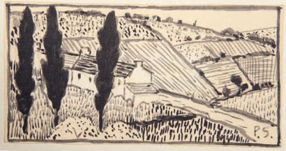 Paul SÉRUSIER (1864-1927) Paysage, 1907
Dessin à l'encre et au lavis, signé des initiales...