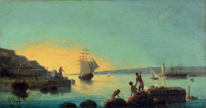 Louis LANG (1814-1893) The arrival at the port
Oil on canvas Signed lower left
35...