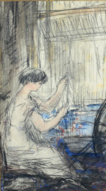 Pierre LAPRADE (1875-1931) Femme à sa coiffeuse
Technique mixte sur papier signée...