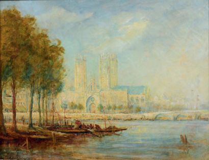 École ANGLAISE du XIXe siècle The Lincoln Cathedral in England
Oil on canvas Traces...