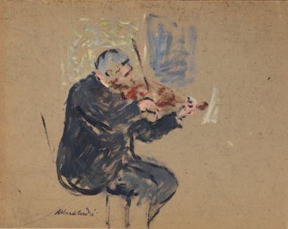 Albert ANDRÉ (1869-1954) Le violoniste
Huile sur papier, porte le timbre de la signature...