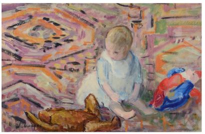 Henri LEBASQUE (1865-1937) L'enfant à l'ours en peluche
Huile sur toile, signée en...