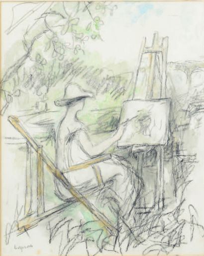 Pierre LAPRADE (1875-1931) Peintre sur motif
Dessin au crayon noir rehaussé d'aquarelle,...