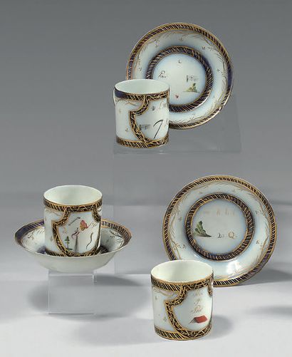 PARIS, Manufacture de NAST Three cups litron and their saucers out of porcelain decorated...