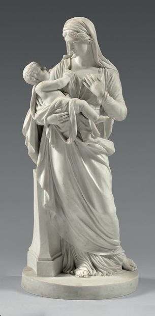 PARIS, Manufacture de NAST Bisque group representing the Virgin and Child in a draped...