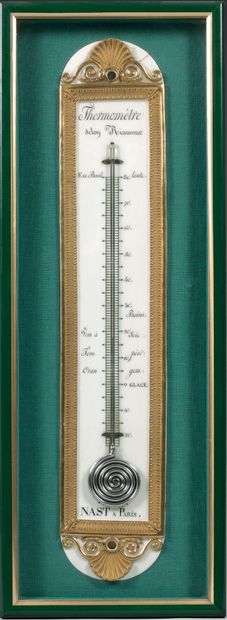 PARIS, Manufacture de NAST Exceptional barometer-thermometer plate in porcelain,...