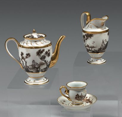 Paris, Manufacture de NAST Covered teapot, milk jug, cup and saucer in porcelain,...