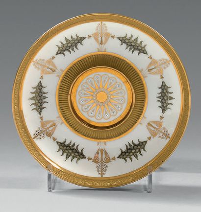 PARIS, Manufacture de NAST Beautiful porcelain saucer treated with the wheel with...