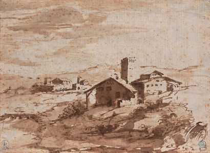 Attribué à Horasius de HOOCH (actif 1656-1686) Paysage d'Italie à la ferme
Plume...
