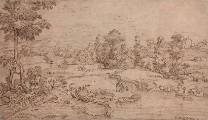 Attribué à Giovanni Francesco GRIMALDI dit le BOLOGNESE (1606-1680) Landscape with...