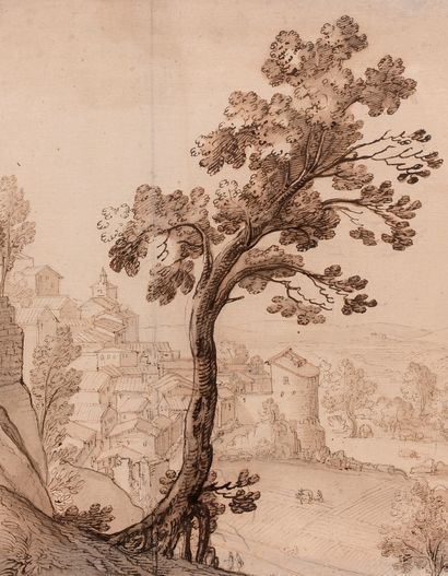 Remigio CANTAGALLINA (Sansepolcro 1582 - Florence 1656) Landscape with a draughtsman
Pen,...
