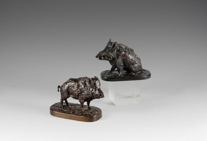null Amédée Charles LOYSEAU (1867-1925). The loners. Rare pair of bronzes with brown...