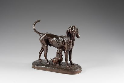 null Alfred JACQUEMART (1824-1896). Standing pack dog and puppy, Vénerie Impériale....