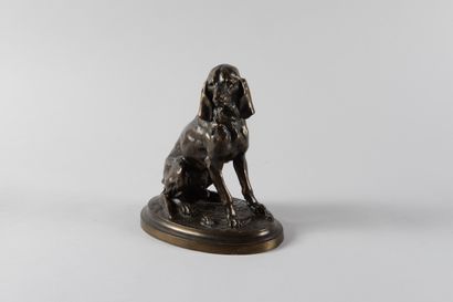 null Jules Bertrand GELIBERT (1834-1916). Saint Hubert assis. Bronze à patine brune...