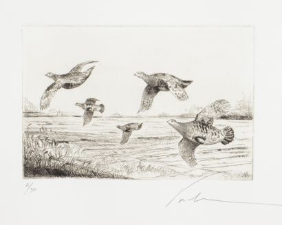 null Blaise PRUDHON. The flight of the partridges. Lithograph in black countersigned...
