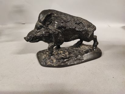 null A. K. KORNILUK (20th). Wild boar. Bronze with black brown patina signed in hollow...