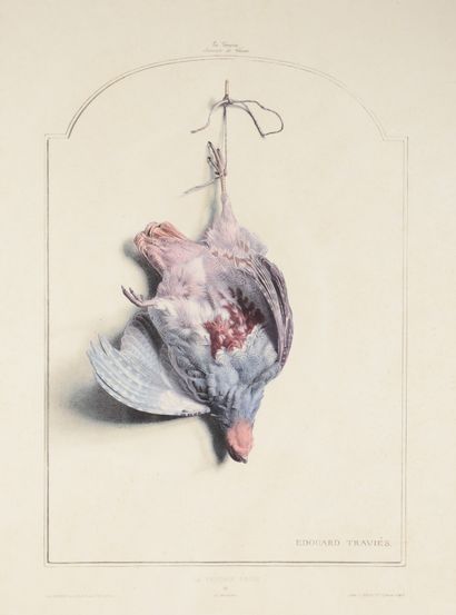 null Edouard TRAVIES. The grey partridge. Engraving in colors framed. Size : 64 x...